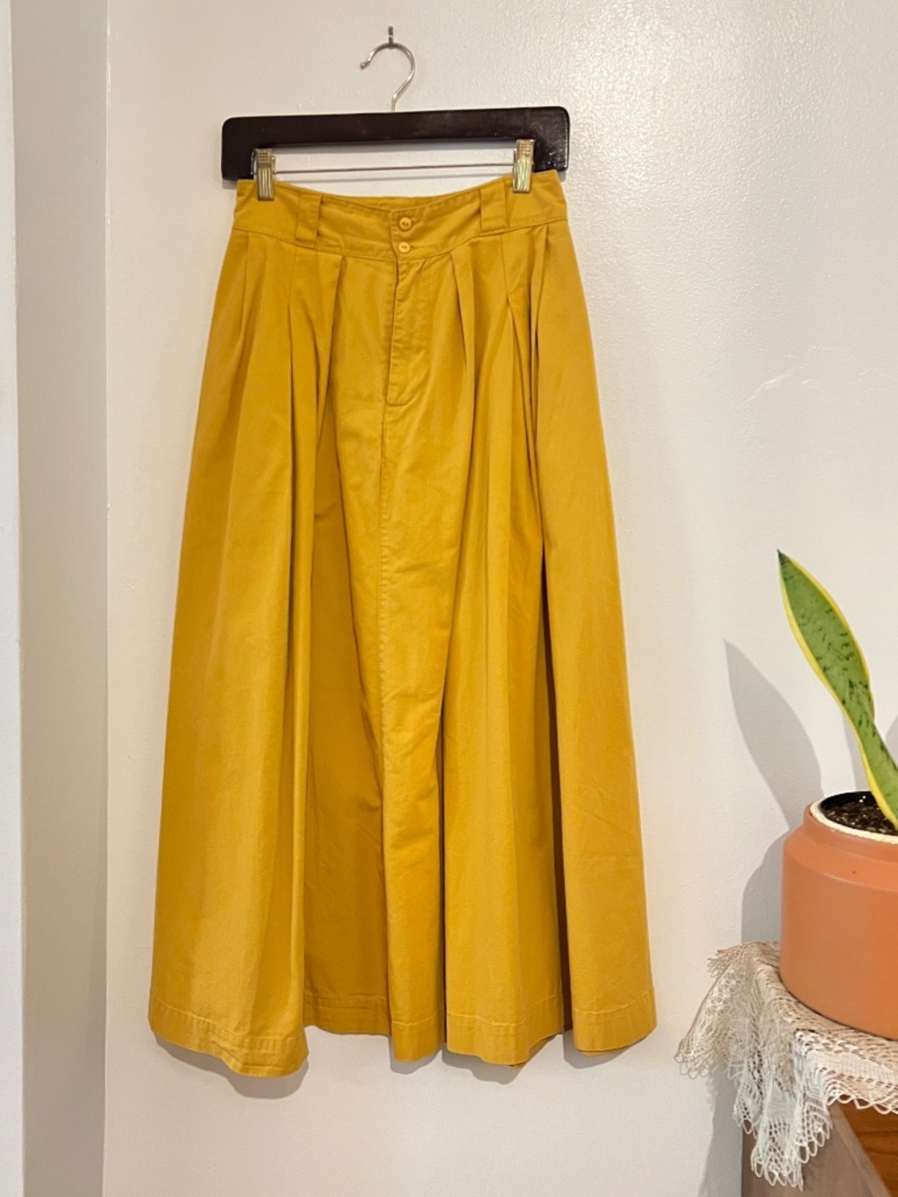Vintage Petite 80s Hunt Club Midi/Maxi Skirt in Mustard 100% Cotton Small Size 8